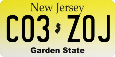 NJ license plate C03ZOJ