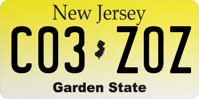 NJ license plate C03ZOZ