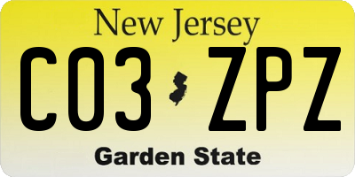 NJ license plate C03ZPZ