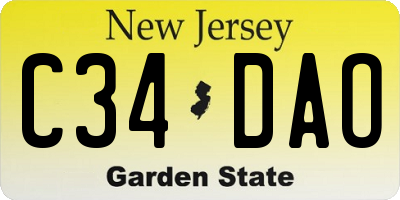 NJ license plate C34DAO