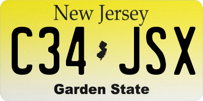 NJ license plate C34JSX