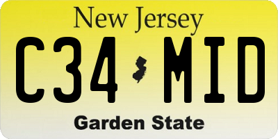 NJ license plate C34MID