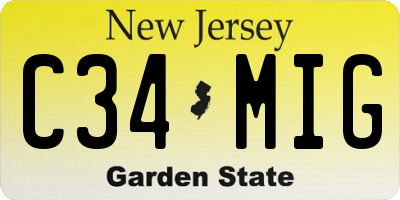 NJ license plate C34MIG