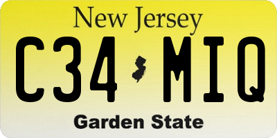 NJ license plate C34MIQ