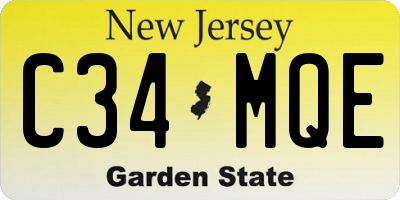 NJ license plate C34MQE
