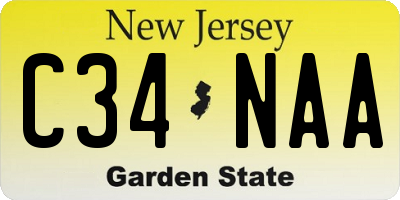 NJ license plate C34NAA
