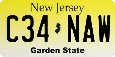 NJ license plate C34NAW