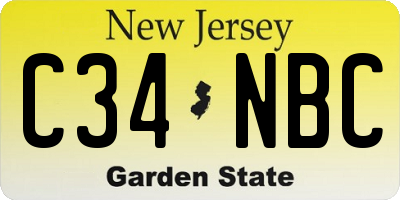 NJ license plate C34NBC