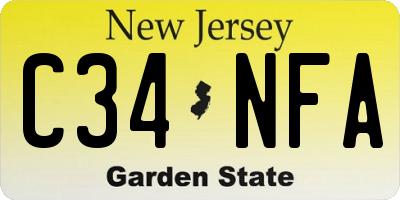 NJ license plate C34NFA