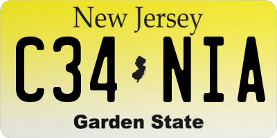 NJ license plate C34NIA