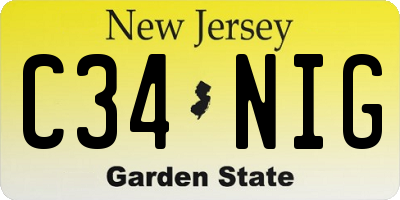 NJ license plate C34NIG