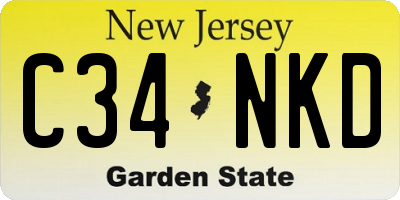 NJ license plate C34NKD