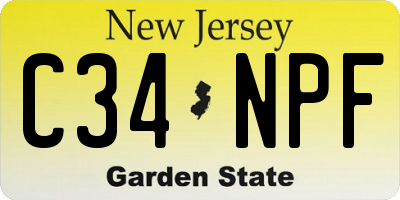NJ license plate C34NPF