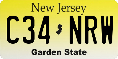 NJ license plate C34NRW
