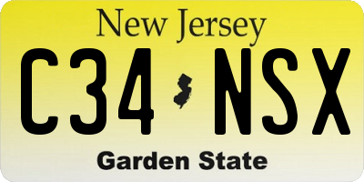 NJ license plate C34NSX