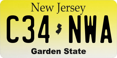 NJ license plate C34NWA