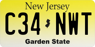 NJ license plate C34NWT