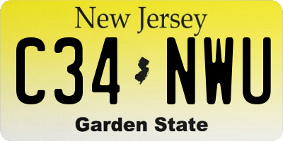 NJ license plate C34NWU