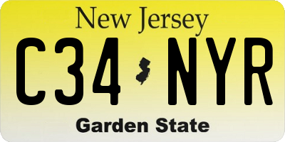 NJ license plate C34NYR