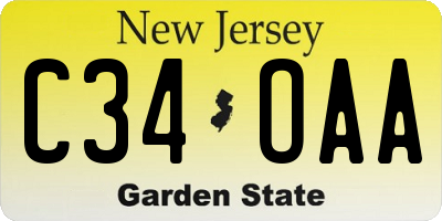 NJ license plate C34OAA