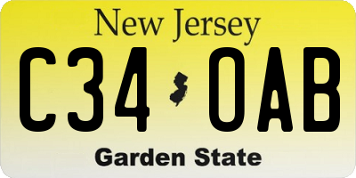 NJ license plate C34OAB