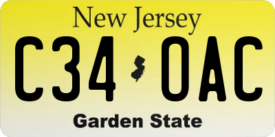 NJ license plate C34OAC