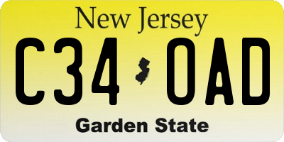 NJ license plate C34OAD