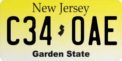 NJ license plate C34OAE