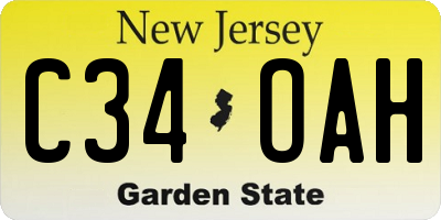 NJ license plate C34OAH