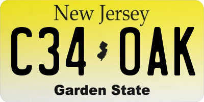 NJ license plate C34OAK
