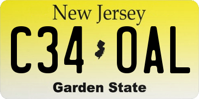 NJ license plate C34OAL
