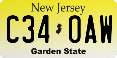 NJ license plate C34OAW