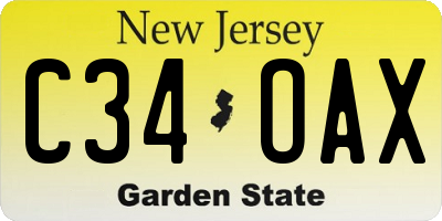 NJ license plate C34OAX