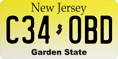 NJ license plate C34OBD