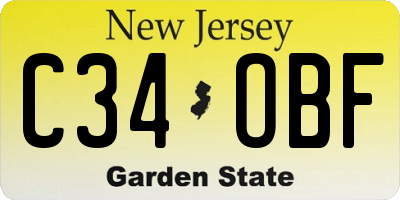 NJ license plate C34OBF