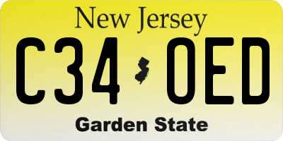 NJ license plate C34OED