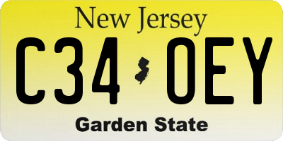 NJ license plate C34OEY