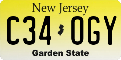 NJ license plate C34OGY