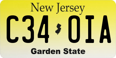 NJ license plate C34OIA