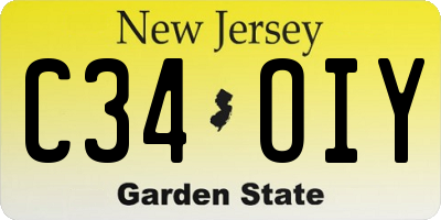 NJ license plate C34OIY