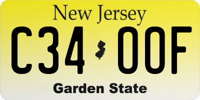 NJ license plate C34OOF