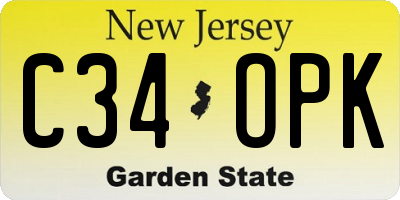 NJ license plate C34OPK