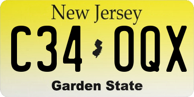 NJ license plate C34OQX