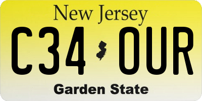 NJ license plate C34OUR