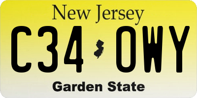 NJ license plate C34OWY