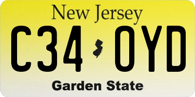 NJ license plate C34OYD