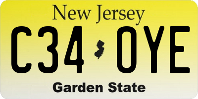 NJ license plate C34OYE