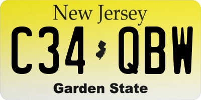 NJ license plate C34QBW