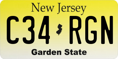 NJ license plate C34RGN