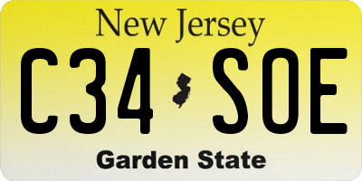 NJ license plate C34SOE